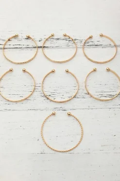 Online Dear-Lover 7pcs/set Textured Plated Open Alloy Bangle Set Gold