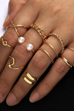 Fashion Dear-Lover 10pcs/set Vintage Plated Alloy Ring Set Gold