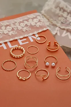 Fashion Dear-Lover 10pcs/set Vintage Plated Alloy Ring Set Gold