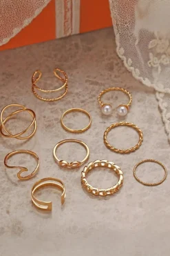 Fashion Dear-Lover 10pcs/set Vintage Plated Alloy Ring Set Gold