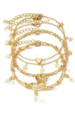 Clearance Dear-Lover Pearl Butterfly Multi-layer Pendant Anklet Gold