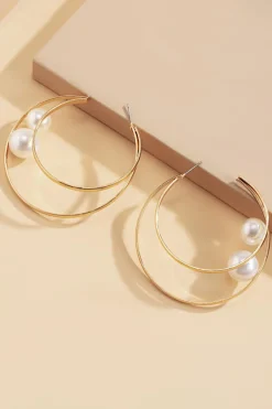 New Dear-Lover Pearl Decor Dual Hook Stud Earrings Gold