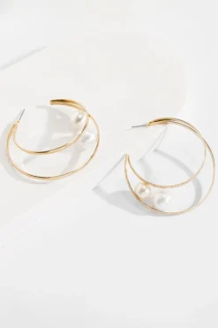 New Dear-Lover Pearl Decor Dual Hook Stud Earrings Gold