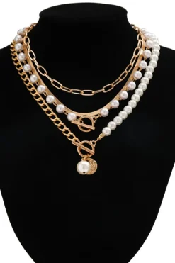 Outlet Dear-Lover Pearl Decor Plated Adjustable Chain Layered Necklace Gold