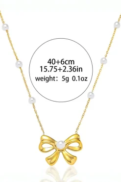 Sale Dear-Lover Pearl Decor Plated Bow Knot Pendant Necklace Gold