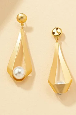 New Dear-Lover Pearl Decor Plated Dangle Stud Earrings Gold