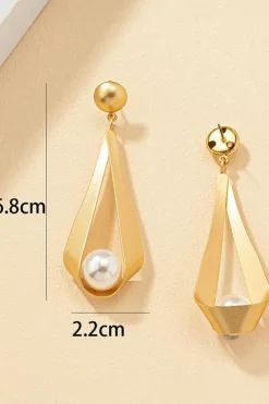 New Dear-Lover Pearl Decor Plated Dangle Stud Earrings Gold