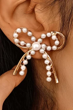 Outlet Dear-Lover Pearl Embellished Alloy Bow Knot Stud Earrings Gold