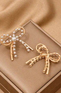 Outlet Dear-Lover Pearl Embellished Alloy Bow Knot Stud Earrings Gold