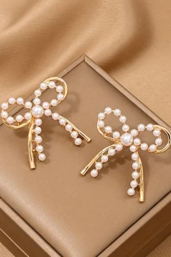 Outlet Dear-Lover Pearl Embellished Alloy Bow Knot Stud Earrings Gold