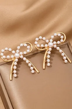 Outlet Dear-Lover Pearl Embellished Alloy Bow Knot Stud Earrings Gold