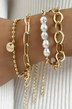 Outlet Dear-Lover Pearl Plated Alloy Adjustable Chain Bracelet Gold