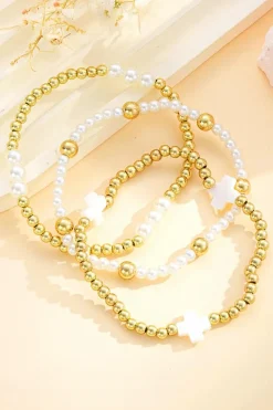 Clearance Dear-Lover Pearl Plated Alloy Multi Layer Stretch Bracelet Gold