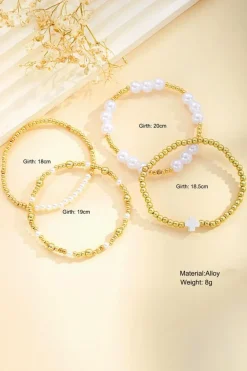 Clearance Dear-Lover Pearl Plated Alloy Multi Layer Stretch Bracelet Gold