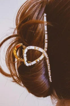 Online Dear-Lover Pearl Stud Large Alloy Hair Claw Clip Gold