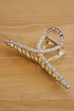 Online Dear-Lover Pearl Stud Large Alloy Hair Claw Clip Gold