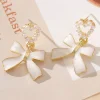 Best Dear-Lover Pearled Heart Shape Bow Knot Dangle Earrings Gold