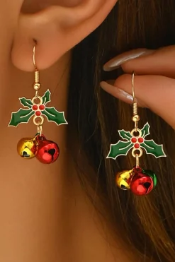 Clearance Dear-Lover Plated Christmas Jingle Bell Hook Earrings Gold
