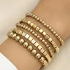 Discount Dear-Lover Plated Cube Beaded 5 Pcs Bracelet Set Gold