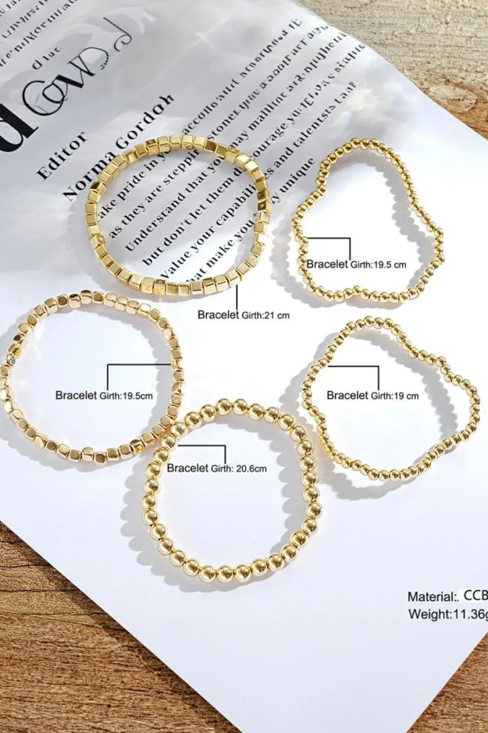 Discount Dear-Lover Plated Cube Beaded 5 Pcs Bracelet Set Gold