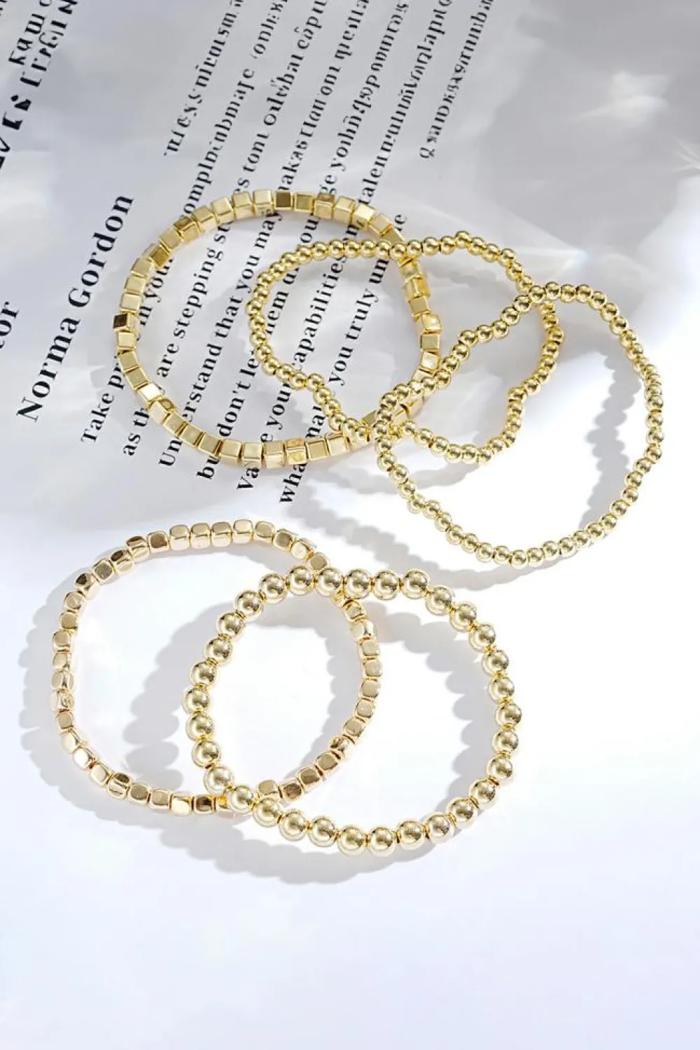 Discount Dear-Lover Plated Cube Beaded 5 Pcs Bracelet Set Gold