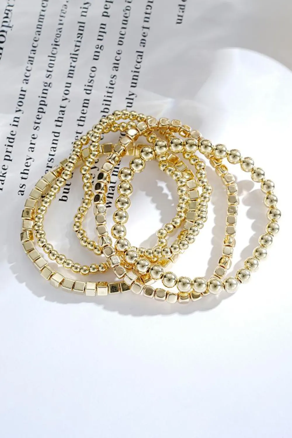 Discount Dear-Lover Plated Cube Beaded 5 Pcs Bracelet Set Gold