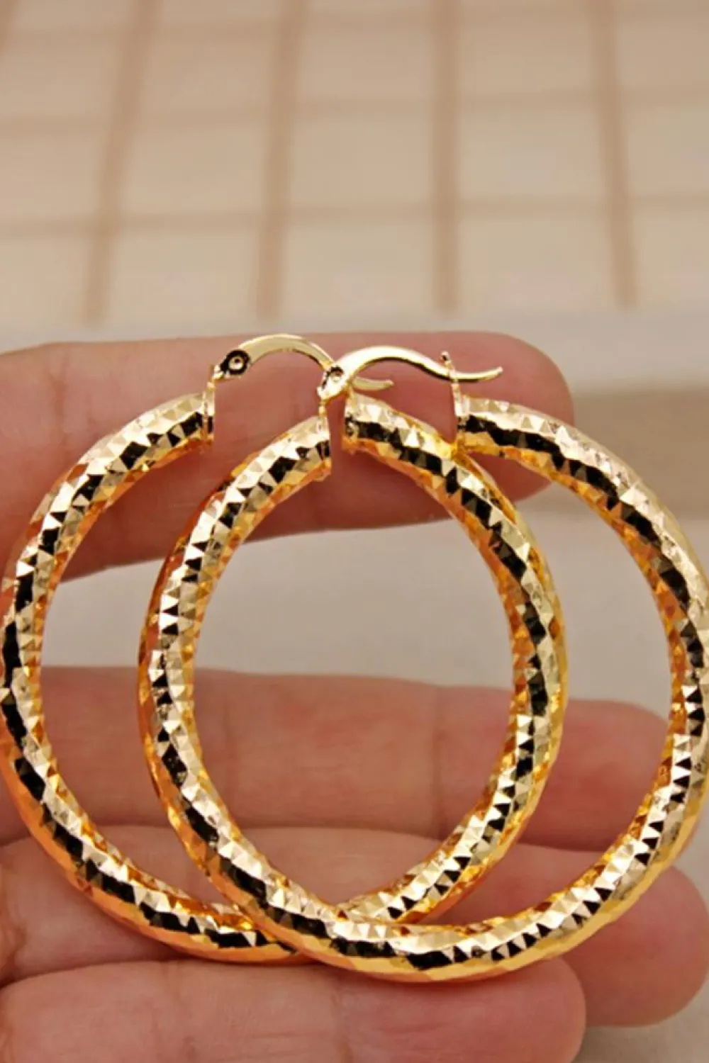 Sale Dear-Lover Plated Diamond Cut Large Hoop Earrings Gold