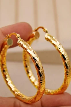 Sale Dear-Lover Plated Diamond Cut Large Hoop Earrings Gold