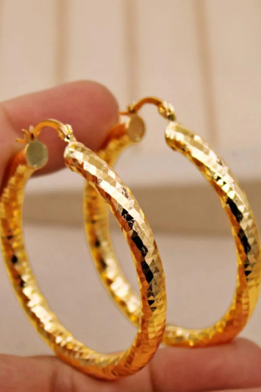 Sale Dear-Lover Plated Diamond Cut Large Hoop Earrings Gold