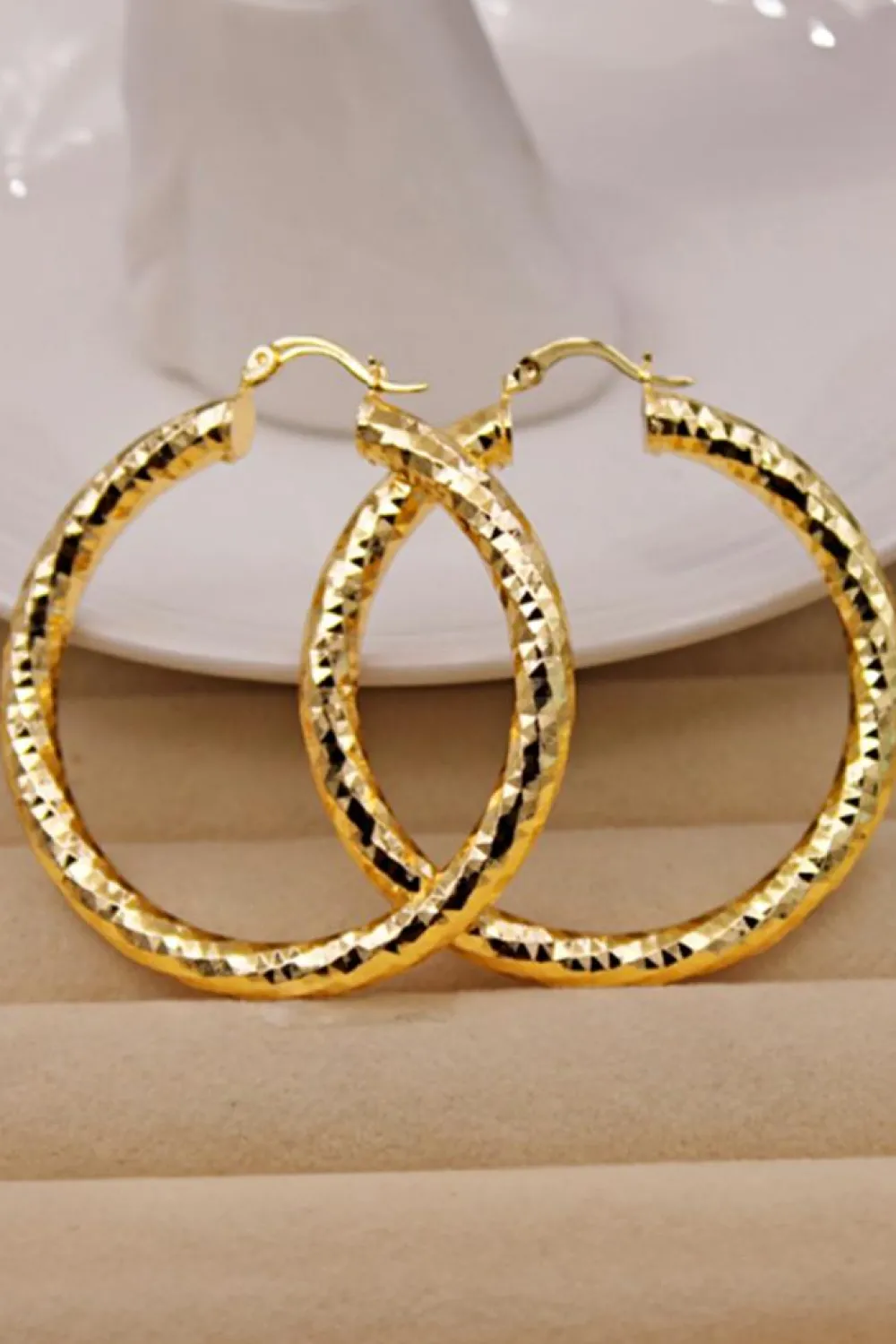 Sale Dear-Lover Plated Diamond Cut Large Hoop Earrings Gold