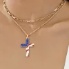 Sale Dear-Lover Plated Double Chain Stars and Stripes Cross Pendent Necklace Gold