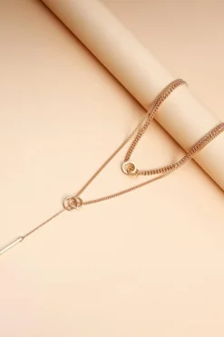 Online Dear-Lover Plated Double Layer O-Ring Long Stick Pendant Chain Necklace Gold
