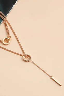 Online Dear-Lover Plated Double Layer O-Ring Long Stick Pendant Chain Necklace Gold