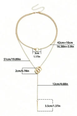 Online Dear-Lover Plated Double Layer O-Ring Long Stick Pendant Chain Necklace Gold