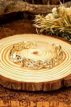 Best Dear-Lover Plated Irregular Textured Half Open Bracelet Gold