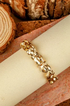 Best Dear-Lover Plated Irregular Textured Half Open Bracelet Gold