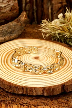 Best Dear-Lover Plated Irregular Textured Half Open Bracelet Gold