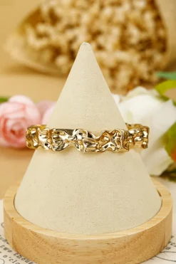 Best Dear-Lover Plated Irregular Textured Half Open Bracelet Gold