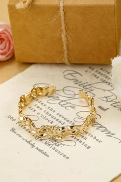 Best Dear-Lover Plated Irregular Textured Half Open Bracelet Gold