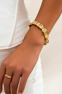 Best Dear-Lover Plated Irregular Textured Half Open Bracelet Gold