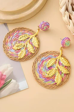 Sale Dear-Lover Plated Plant Rainbow Swirl Woven Earrings Gold