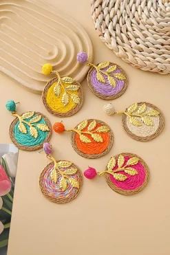 Sale Dear-Lover Plated Plant Rainbow Swirl Woven Earrings Gold