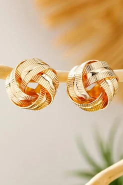 Hot Dear-Lover Plated Textured Knot Stud Earrings Gold