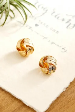 Hot Dear-Lover Plated Textured Knot Stud Earrings Gold