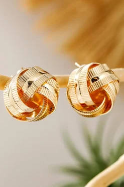 Hot Dear-Lover Plated Textured Knot Stud Earrings Gold