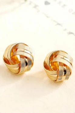 Hot Dear-Lover Plated Textured Knot Stud Earrings Gold