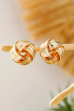 Hot Dear-Lover Plated Textured Knot Stud Earrings Gold