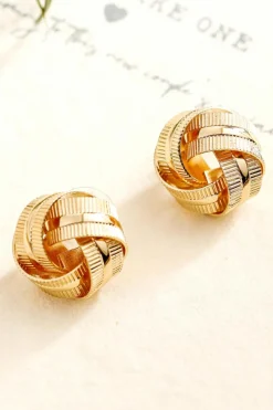 Hot Dear-Lover Plated Textured Knot Stud Earrings Gold