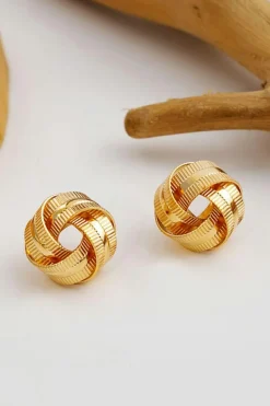 Hot Dear-Lover Plated Textured Knot Stud Earrings Gold