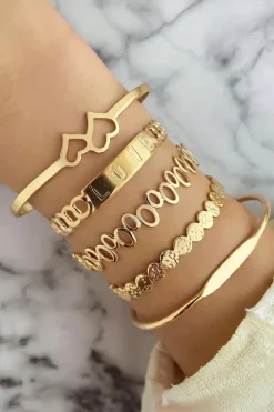 Fashion Dear-Lover Plated Valentines Bracelet 5pcs Set Gold